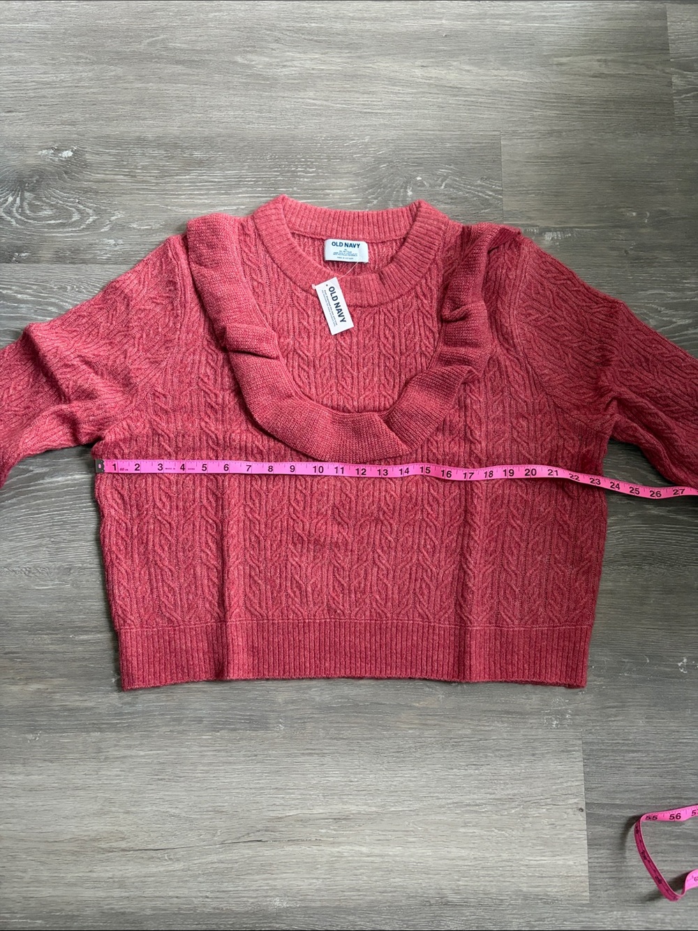 Old Navy Wool-Blend Cropped Ruffle Sweater, Mauve Rose, NWT - Picture 6 of 13